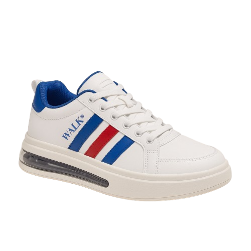 WALK White Sneaker with Red and Blue Stripes